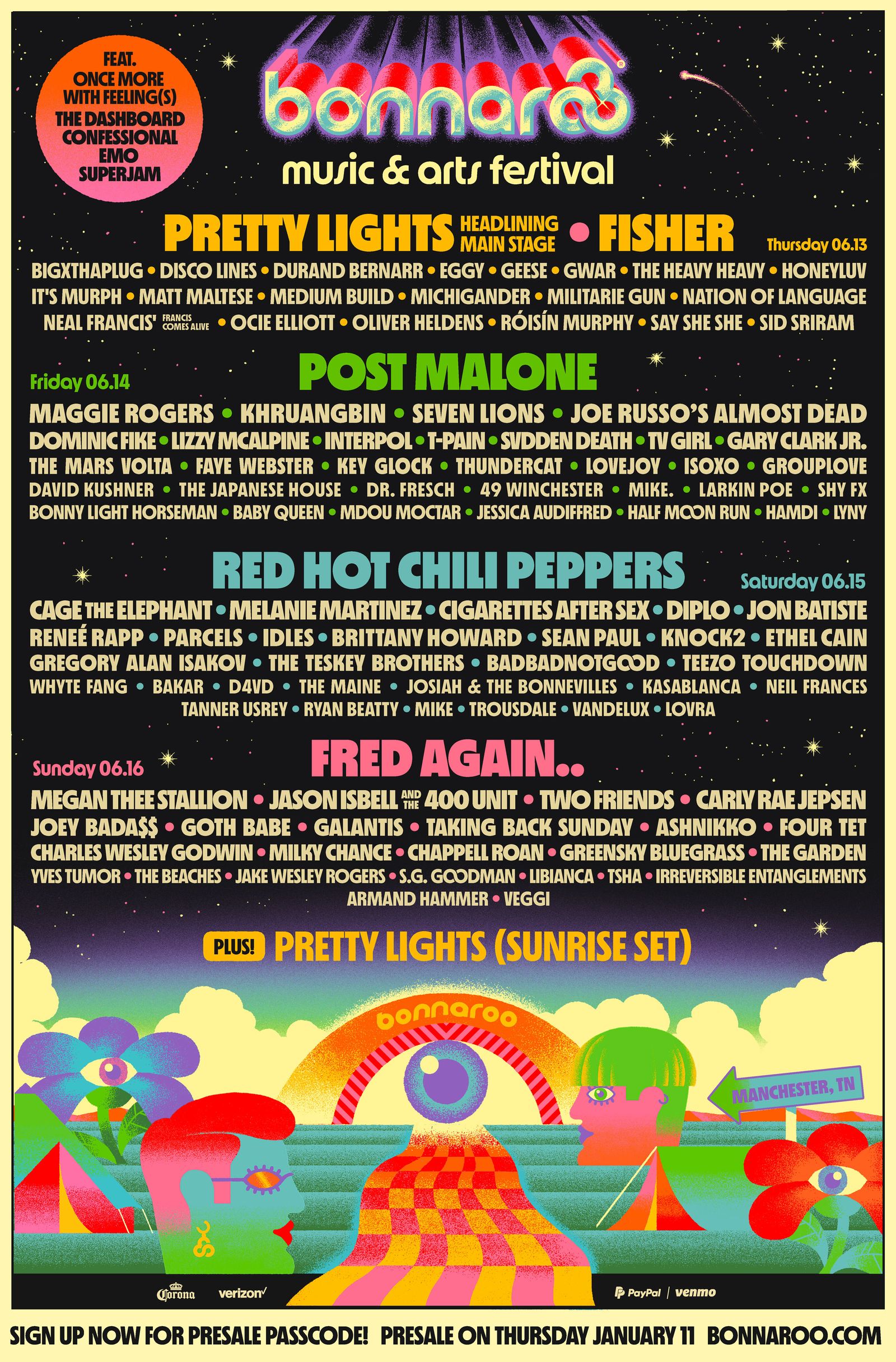 Bonnaroo 2024 Lineup: Post Malone, Red Hot Chili Peppers, Fisher, Carly Rae to headline